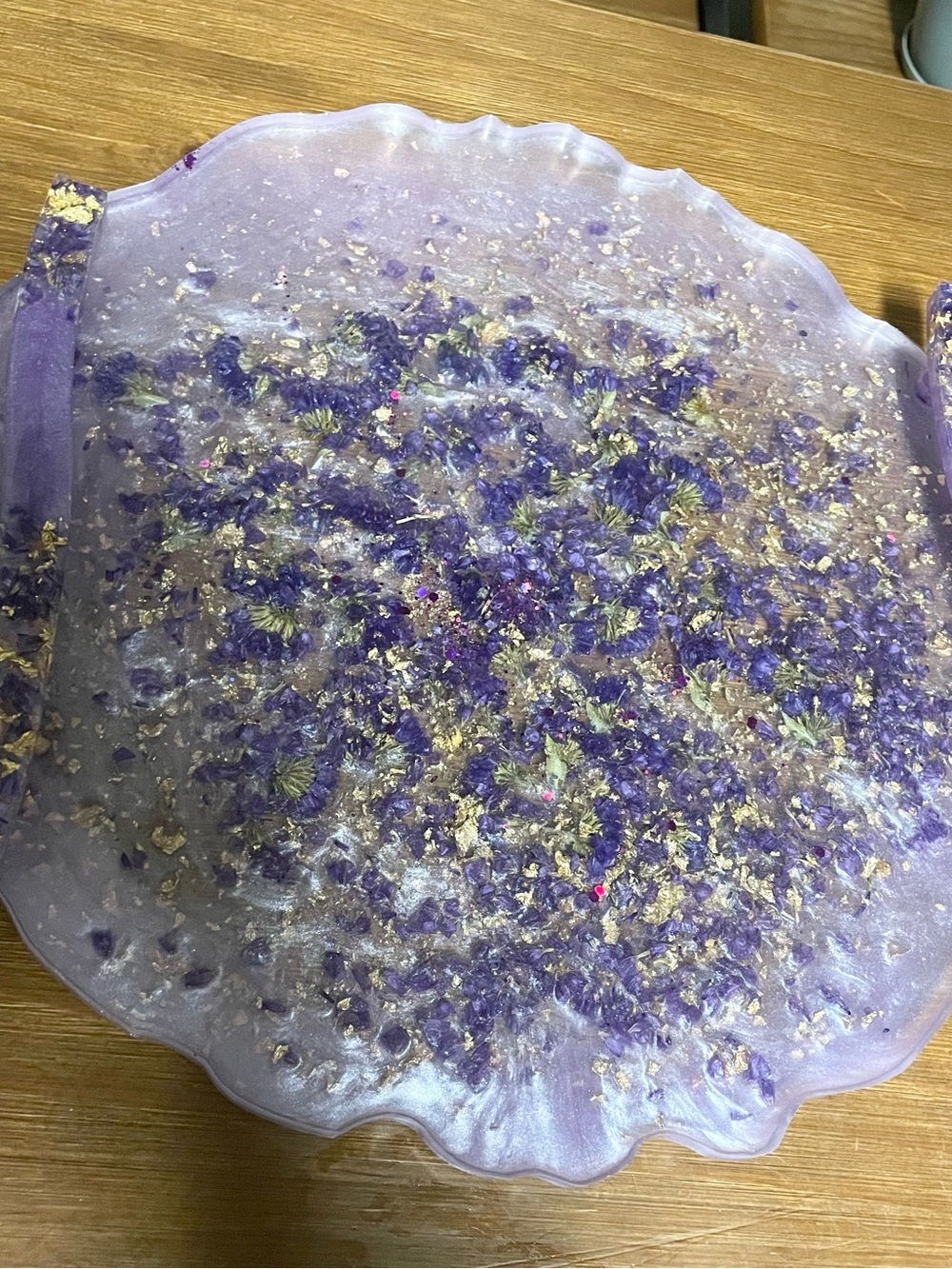 Handcrafted Lavender Floral Resin Wristlet Bag - Purple